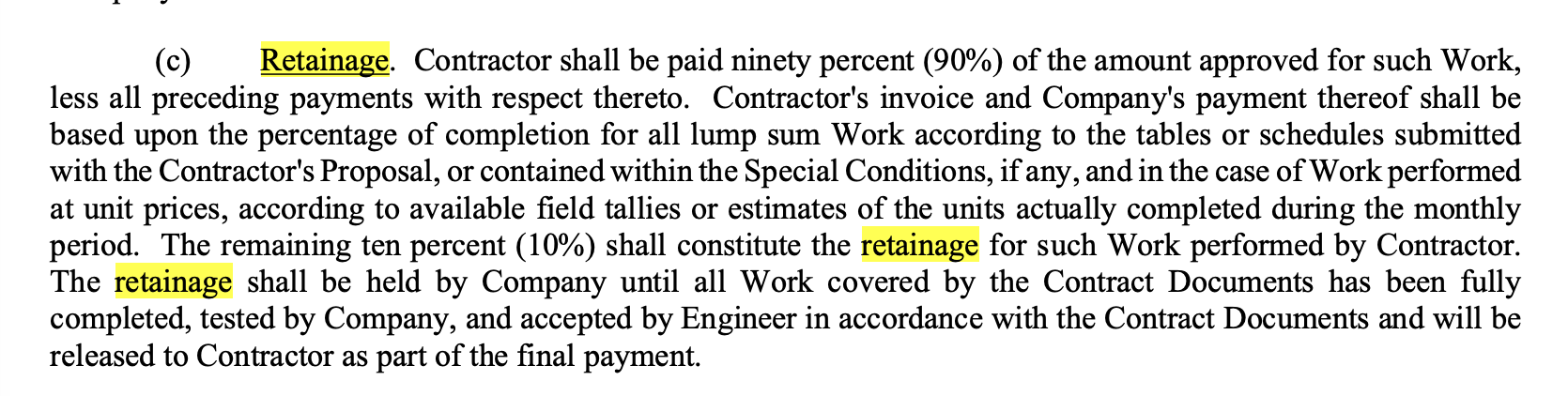 Retainage Clause